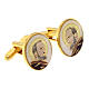 St Pio cufflinks, pearly-white enamel, gold plated brass s2