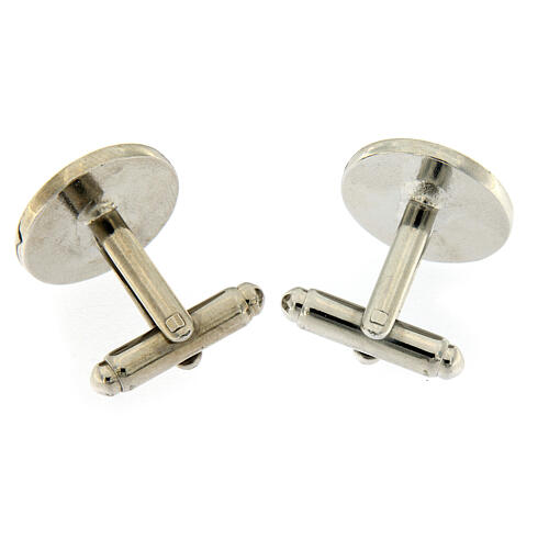 Cufflinks, enamelled Lourdes cave, white bronze plated brass 3