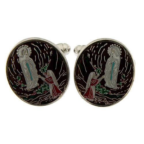 Gemelli grotta Lourdes smaltata ottone bronzato bianco 1