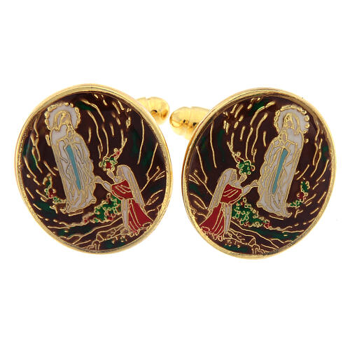 Gemelli Madonna Lourdes smalto ottone dorato 1