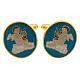 Cufflinks with angel, green background, gold plated brass s1