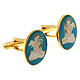 Cufflinks with angel, green background, gold plated brass s2