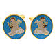 Cufflinks with angel, light blue background, gold plated brass s1