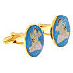 Cufflinks with angel, light blue background, gold plated brass s2