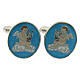 Cufflinks with angel, light blue background, white bronze plated brass s1