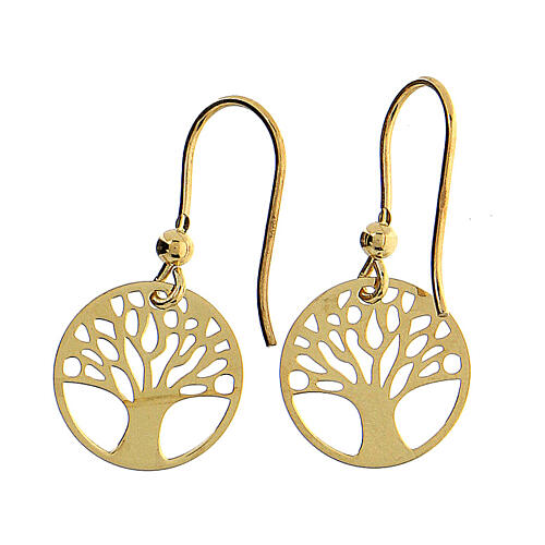 Pendientes plata 925 árbol vida 3 cm dorada 3