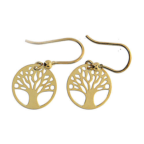 Orecchini argento 925 albero vita 3 cm dorato 1
