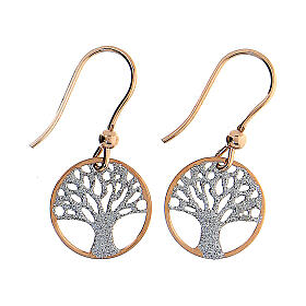 Rosé silver earrings tree of life pendant 3 cm