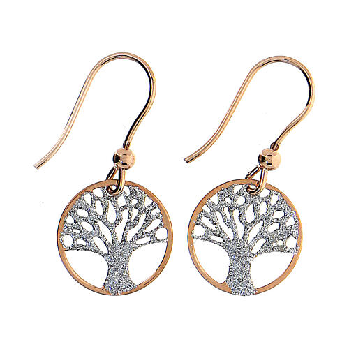 Rosé silver earrings tree of life pendant 3 cm 1