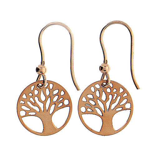 Rosé silver earrings tree of life pendant 3 cm 3