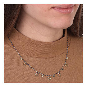 Halskette aus 925er Silber mit Herzen und Steinchen, 46 cm