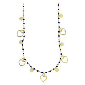 Necklace of gold plated 925 silver, heart-shaped charms, 46 cm circumference