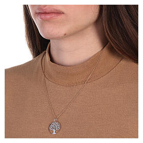 Rose silver diamond pendant Tree of life 2 cm