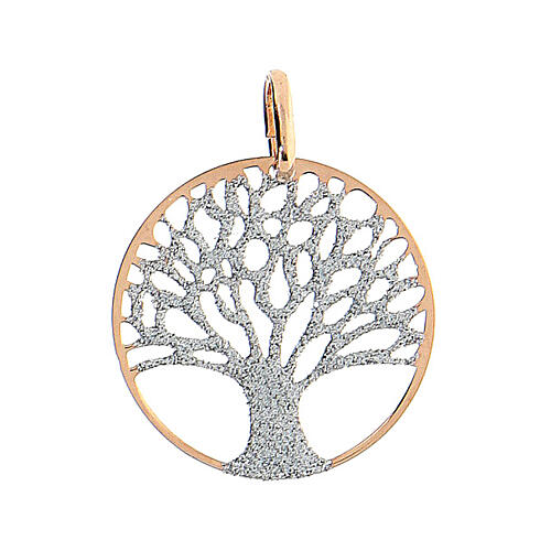 Pingente prata 925 rosé diamantada Árvore da Vida 2 cm 1