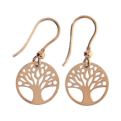 Earrings with Tree of Life, rosé 925 silver, 1.5 cm 1