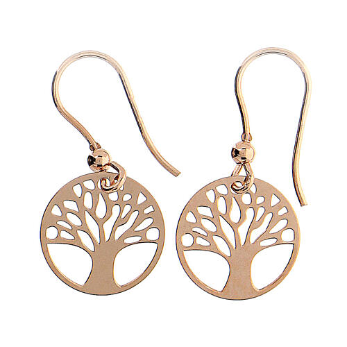 Earrings with Tree of Life, rosé 925 silver, 1.5 cm 3