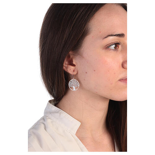 925 rosé silver earrings Tree of Life diamond 2 cm 2