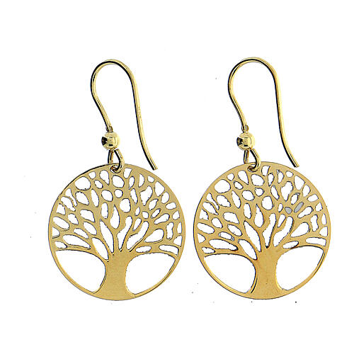 Gold plated earrings, Tree of Life, 925 silver, 2 cm 3