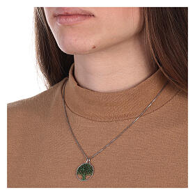 Ciondolo diamantato verde argento 925 rotondo Albero Vita 2 cm