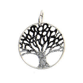 Ciondolo Albero Vita argento 925 diamantato bianco nero 2 cm