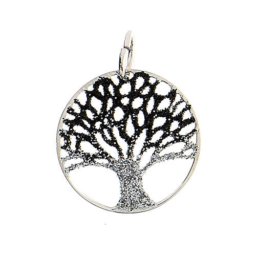Ciondolo Albero Vita argento 925 diamantato bianco nero 2 cm 1