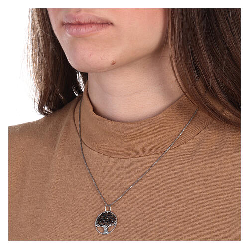 Ciondolo Albero Vita argento 925 diamantato bianco nero 2 cm 2