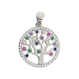 Pendentif argent 925 zircons colorés Arbre de la Vie 1,8 cm