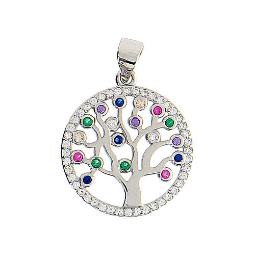 925 silver Tree of Life pendant with colored zircons 1.8 cm 1