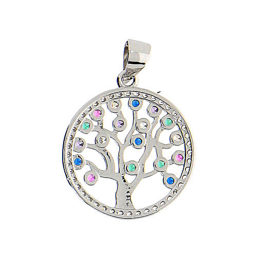 925 silver Tree of Life pendant with colored zircons 1.8 cm 3