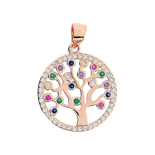 Tree of Life pendant, 2 cm, rosé 925 silver and colourful zircons 1