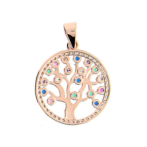 Tree of Life pendant, 2 cm, rosé 925 silver and colourful zircons 3