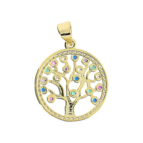 Tree of Life pendant, gold plated 925 silver and colourful zircons, 2 cm diameter 3