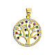 Tree of Life pendant, gold plated 925 silver and colourful zircons, 2 cm diameter s1