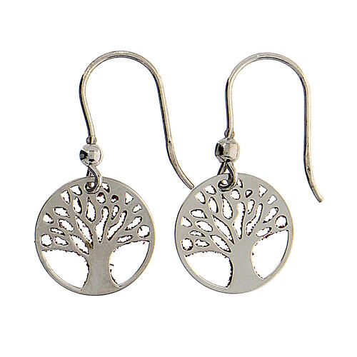 Earrings with red diamond Tree of Life, 925 silver, 1.5 cm diameter 3