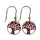 Earrings with red diamond Tree of Life, 925 silver, 1.5 cm diameter s1