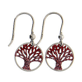 925 silver earrings Tree of life with red diamond 1.5 cm diam