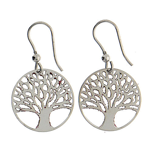 Earrings with Tree of Life, red diamond, 925 silver, 2 cm diameter 3