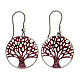 Earrings with Tree of Life, red diamond, 925 silver, 2 cm diameter s1