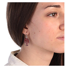 Boucles d'oreilles Arbre de la Vie argent 925 diamanté rouge 2 cm