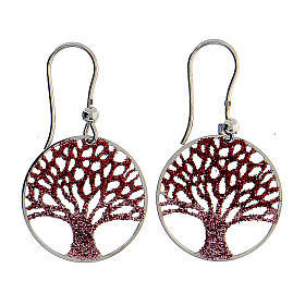 Tree of Life earrings 925 silver with red diamond 2 cm