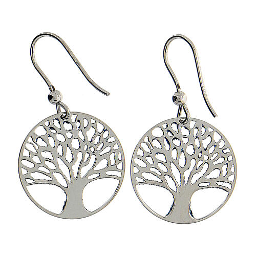 Earrings with Tree of Life, blue diamond, 925 silver, 2 cm diameter 3