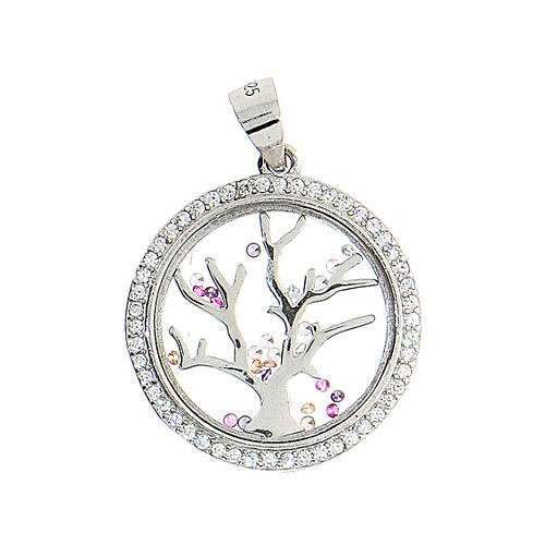 Tree of Life pendant, 925 silver, colourful zircons in the circle 1