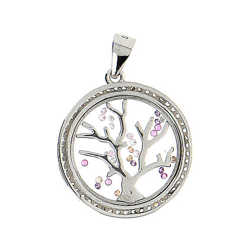 Tree of Life pendant, 925 silver, colourful zircons in the circle 5