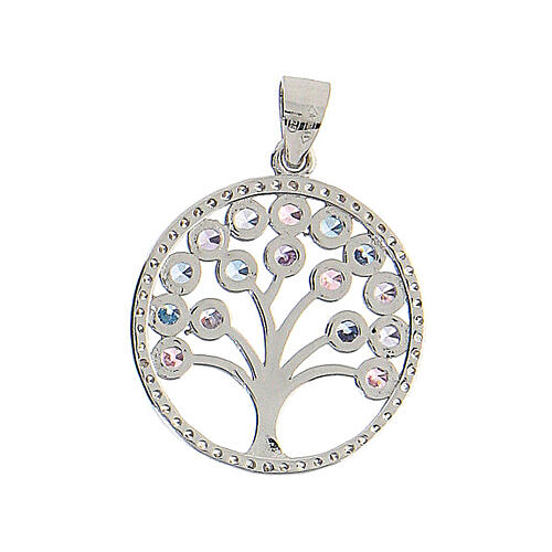 Round pendant, Tree of Life with pastel-coloured zircons, 925 silver 3