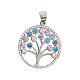Round pendant, Tree of Life with pastel-coloured zircons, 925 silver s1