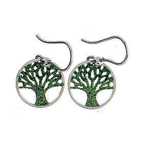 Ohrringe aus 925er Silber Baum des Lebens mit grünen Diamanten
