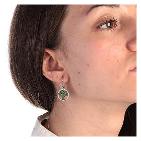 Ohrringe aus 925er Silber Baum des Lebens mit grünen Diamanten
