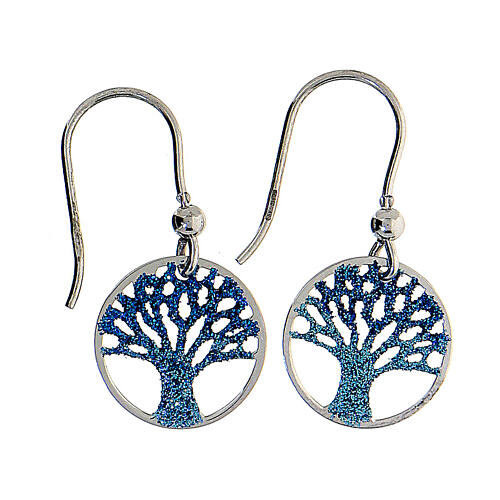 Ohrringe aus 925er Silber Baum des Lebens mit blauen Diamanten 1