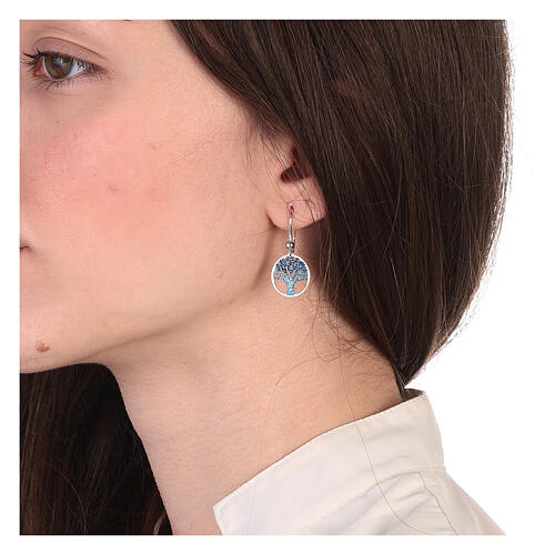 Boucles d'oreilles diamantées bleues argent Arbre de la Vie 2
