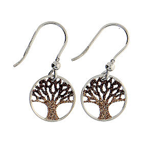 Silver 925 Tree of Life earrings with golden diamonds